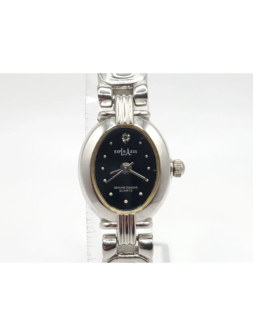 LA Express Quartz Watch 16mm Womens New Battery Silver Tone Black Dial